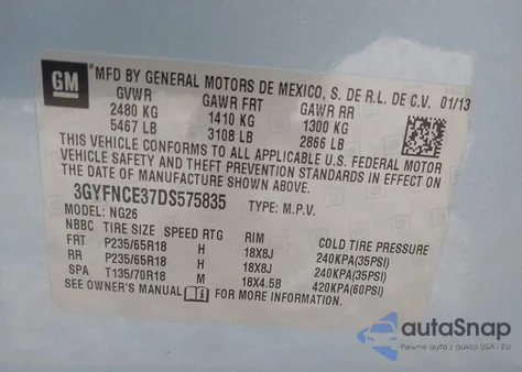 2013 Cadillac Srx Luxury Collection from USA, damaged, VIN 3GYFNCE37DS575835